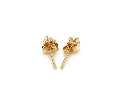 14k Yellow Gold Stud Earrings with White Hue Faceted Cubic Zirconia(3mm)