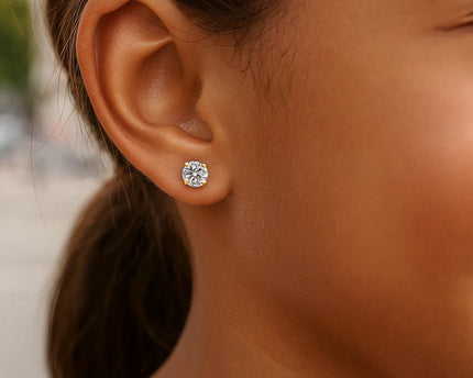 14k Yellow Gold Stud Earrings with White Hue Faceted Cubic Zirconia(3mm)