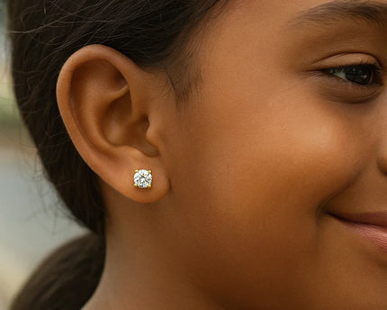 14k Yellow Gold Stud Earrings with White Hue Faceted Cubic Zirconia(3mm)