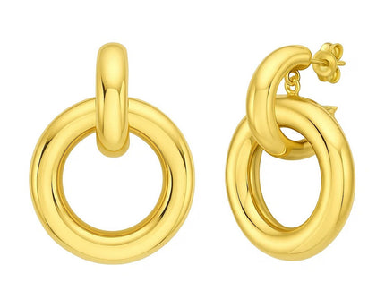 14K Yellow Gold Polished Round Linked Hoop Earrings