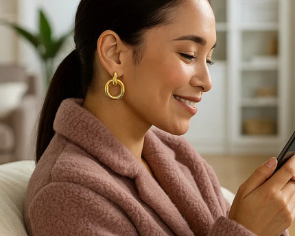 14K Yellow Gold Polished Round Linked Hoop Earrings