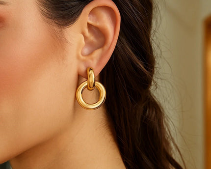 14K Yellow Gold Polished Round Linked Hoop Earrings