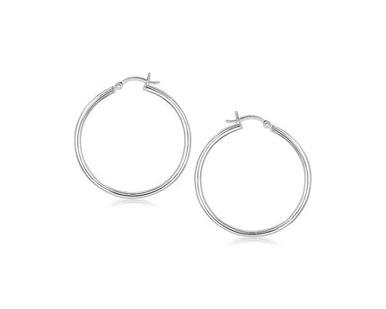 Sterling Silver Rhodium Plated Thin and Polished Hoop Style Earrings (2x35mm)