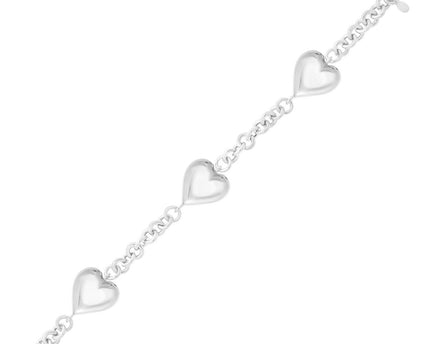 Sterling Silver Rhodium Plated Puffed Triple Heart Bracelet