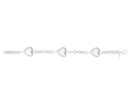 Sterling Silver Rhodium Plated Puffed Triple Heart Bracelet
