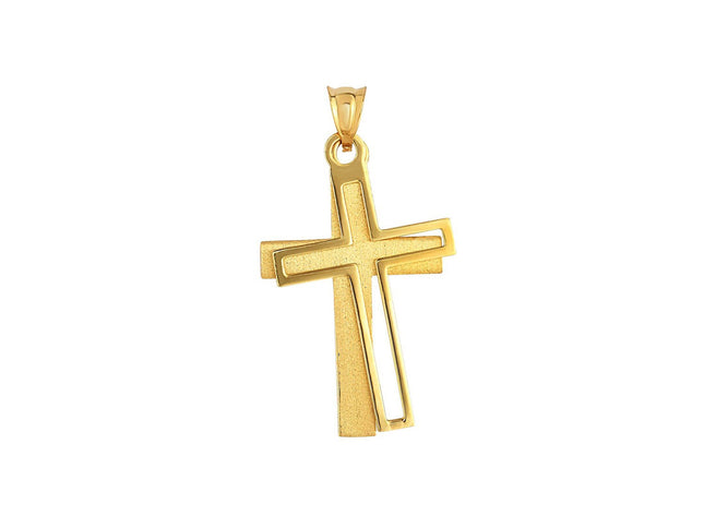 14K Yellow Gold Double Layer Cross Pendant