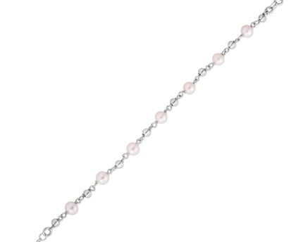 Sterling Silver Rhodium Plated Pearl Bead Bracelet