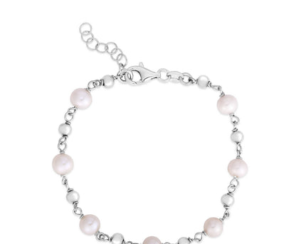 Sterling Silver Rhodium Plated Pearl Bead Bracelet
