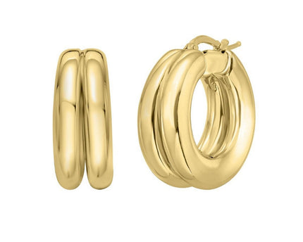 Sterling Silver Yellow Gold Plated Puffed Double Row Hoop Earrings