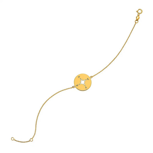 14k Yellow Gold 7 inch Bracelet with Compass (1.00 mm)