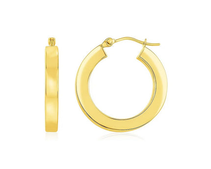 14K Yellow Gold Square Tube Hoop Earrings(3x20mm)