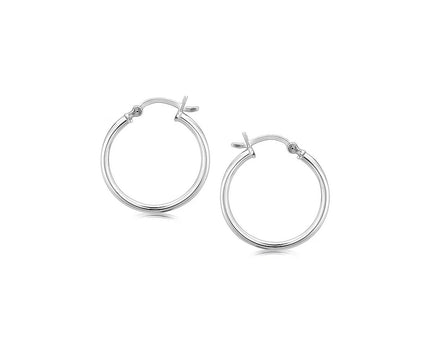 Sterling Silver Polished Thin Hoop Earrings with Rhodium Plating (2x20mm)