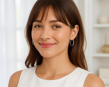 Sterling Silver Polished Thin Hoop Earrings with Rhodium Plating (2x20mm)