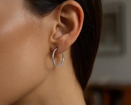 Sterling Silver Polished Thin Hoop Earrings with Rhodium Plating (2x20mm)