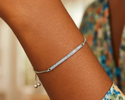 Adjustable Bar Bracelet with Cubic Zirconia in Sterling Silver (1.20 mm)
