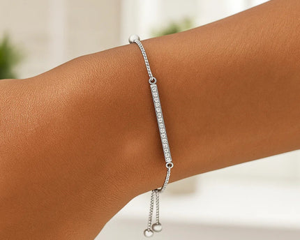 Adjustable Bar Bracelet with Cubic Zirconia in Sterling Silver (1.20 mm)