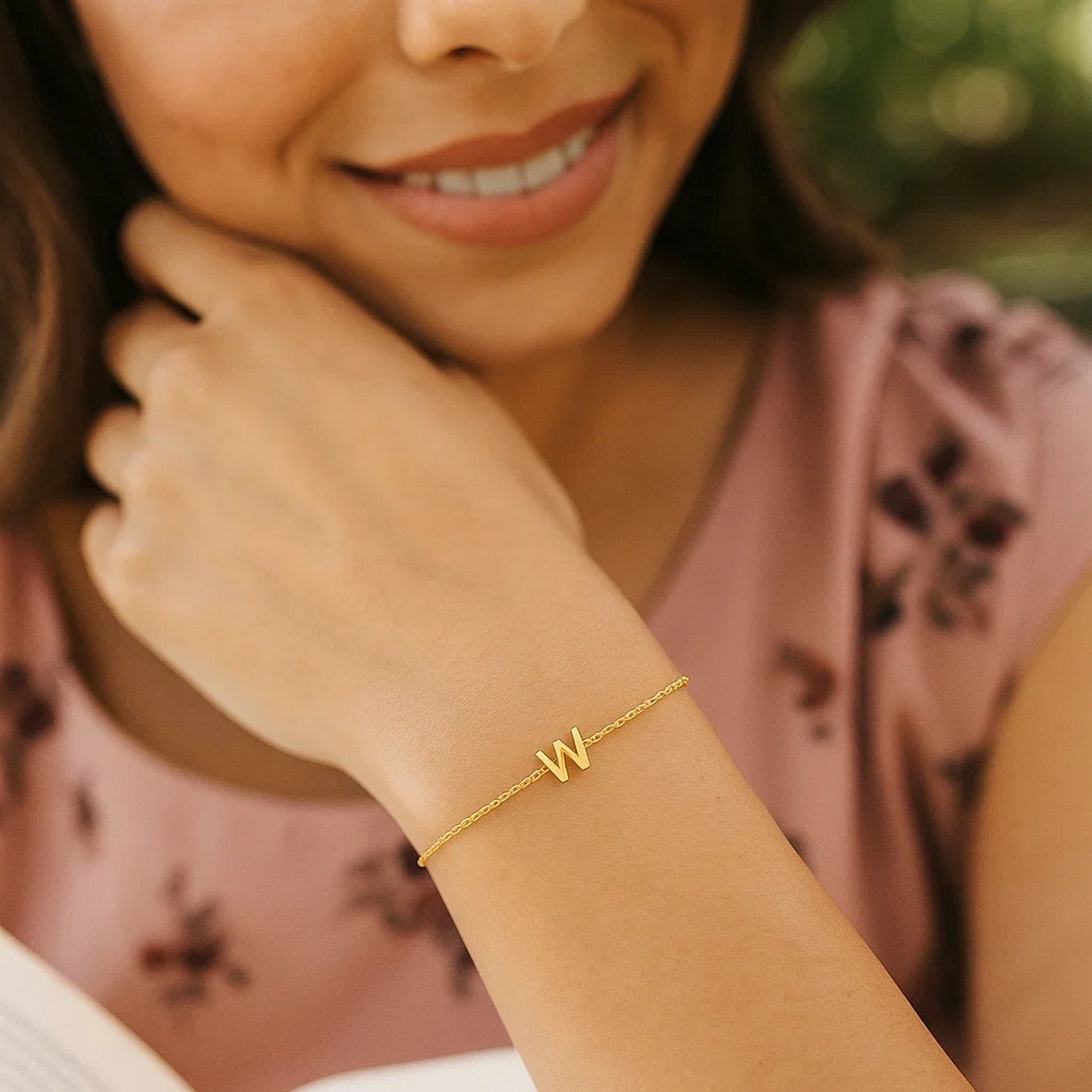 14K Yellow Gold Mini Initial W Bracelet
