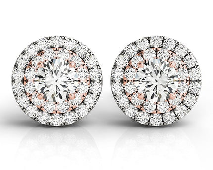 14k White and Rose Gold Round Halo Diamond Earrings (3/4 cttw)