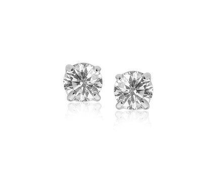 14k White Gold Stud Earrings with White Hue Faceted Cubic Zirconia(5mm)
