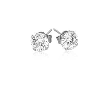 14k White Gold Stud Earrings with White Hue Faceted Cubic Zirconia(5mm)