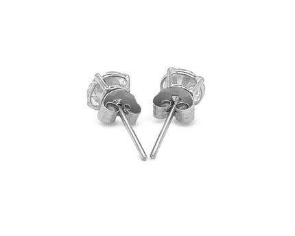 14k White Gold Stud Earrings with White Hue Faceted Cubic Zirconia(5mm)