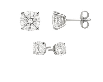 14k White Gold Stud Earrings with White Hue Faceted Cubic Zirconia(5mm)