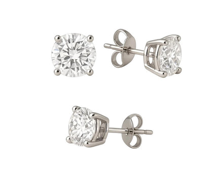 14k White Gold Stud Earrings with White Hue Faceted Cubic Zirconia(5mm)