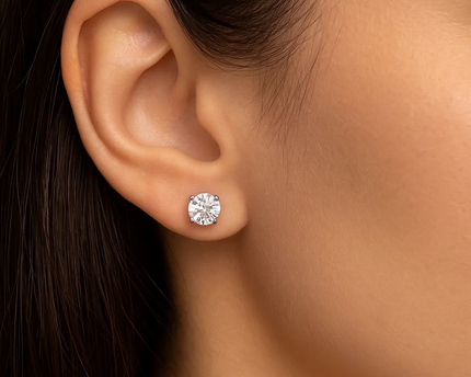 14k White Gold Stud Earrings with White Hue Faceted Cubic Zirconia(5mm)