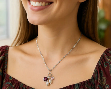 Sterling Silver Rhodium Plated Cubic Zirconia Charm Necklace