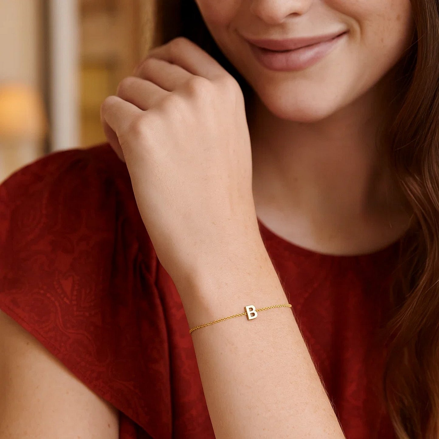 14K Yellow Gold Mini Initial B Bracelet