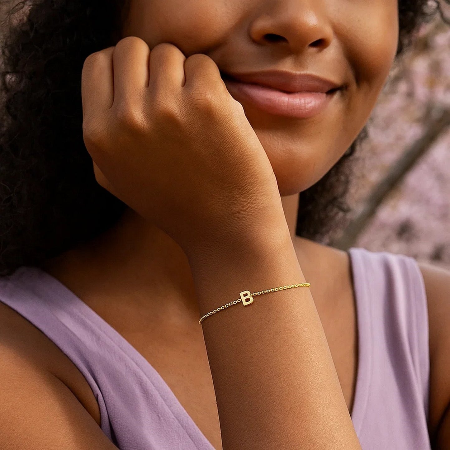 14K Yellow Gold Mini Initial B Bracelet