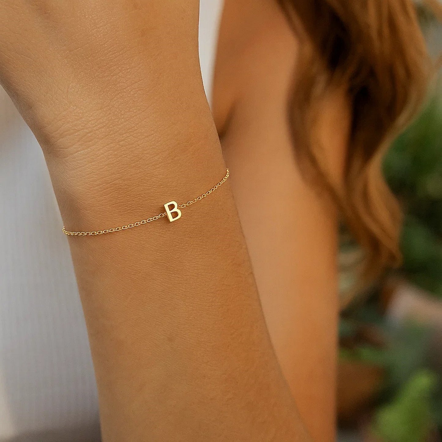 14K Yellow Gold Mini Initial B Bracelet