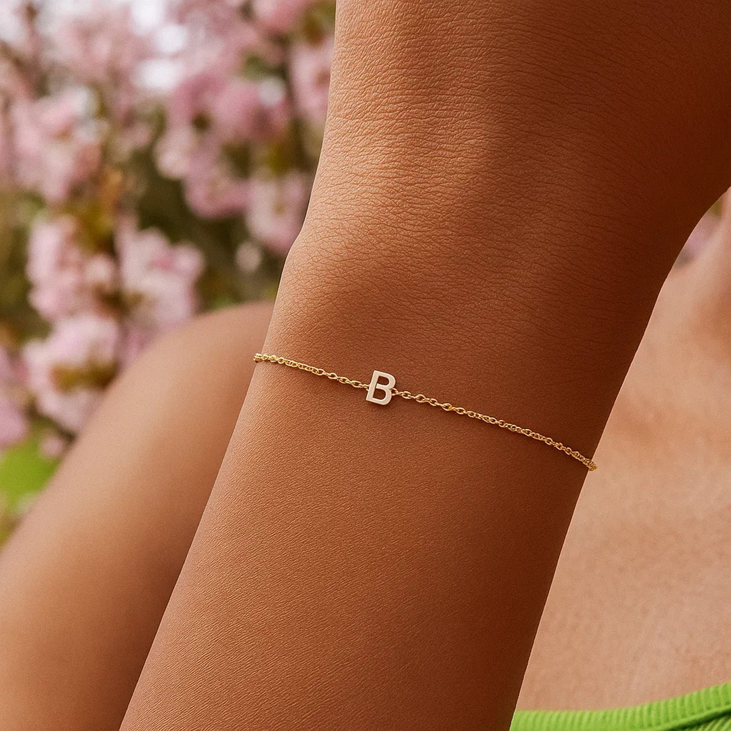 14K Yellow Gold Mini Initial B Bracelet
