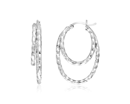 Sterling Silver Double Oval Textured Hoop Earrings