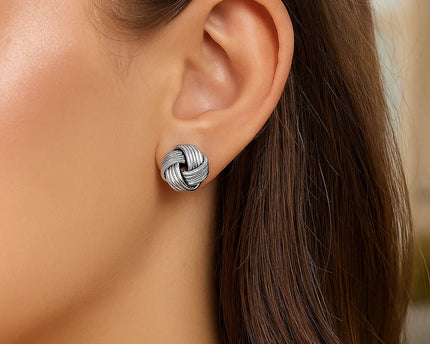 Sterling Silver Groove Textured Love Knot Earrings(14mm)