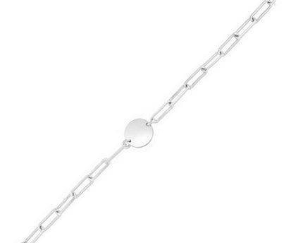 Sterling Silver Rhodium Plated Engravable Circle Paperclip Bracelet (2.10 mm)