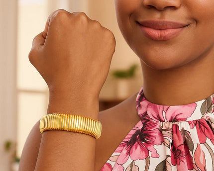 Sterling Silver Yellow Gold Plated Thick Tubogas Bracelet (16.00 mm)