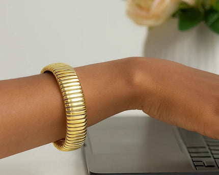 Sterling Silver Yellow Gold Plated Thick Tubogas Bracelet (16.00 mm)