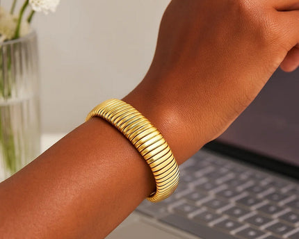 Sterling Silver Yellow Gold Plated Thick Tubogas Bracelet (16.00 mm)