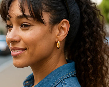 Sterling Silver Yellow Gold Plated Round Hoop Earrings