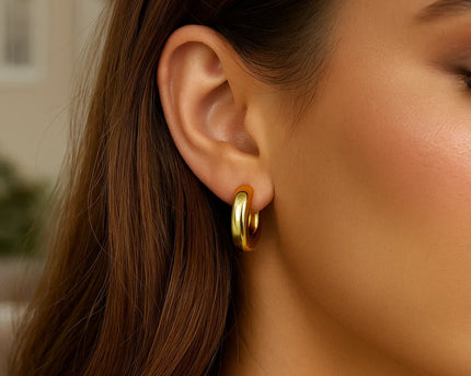 Sterling Silver Yellow Gold Plated Round Hoop Earrings