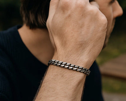 Sterling Silver Gunmetal Finish Miami Cuban Link Bracelet (7.00 mm)