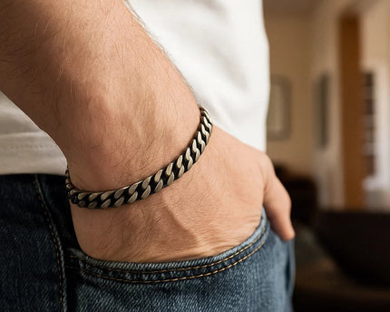 Sterling Silver Gunmetal Finish Miami Cuban Link Bracelet (7.00 mm)