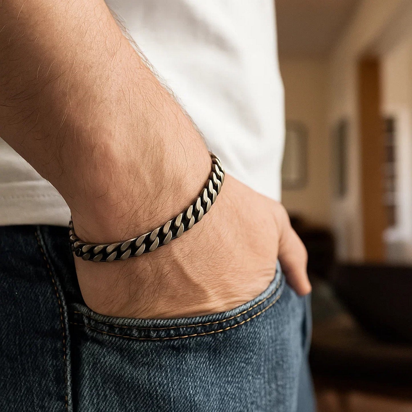 Sterling Silver Gunmetal Finish Miami Cuban Link Bracelet (7.00 mm)