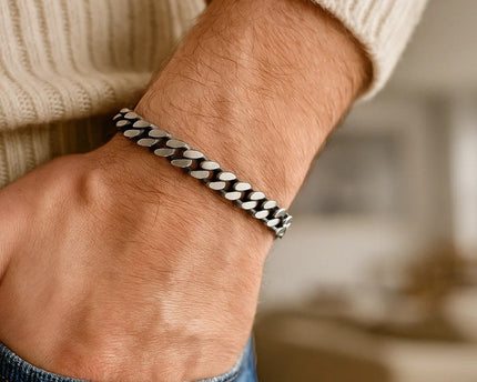 Sterling Silver Gunmetal Finish Miami Cuban Link Bracelet (7.00 mm)
