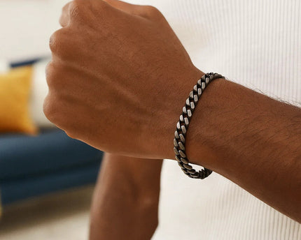 Sterling Silver Gunmetal Finish Miami Cuban Link Bracelet (7.00 mm)