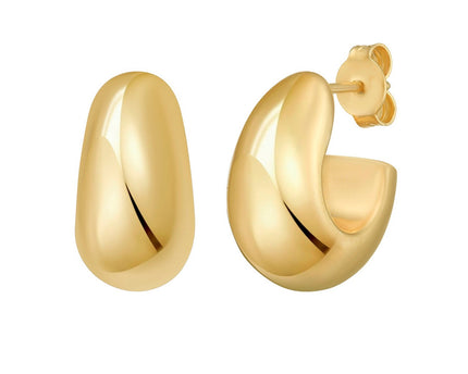 Sterling Silver Yellow Gold Plated Twisted Puff C Hoop Earrings
