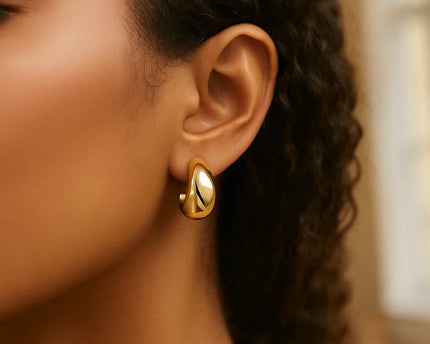 Sterling Silver Yellow Gold Plated Twisted Puff C Hoop Earrings