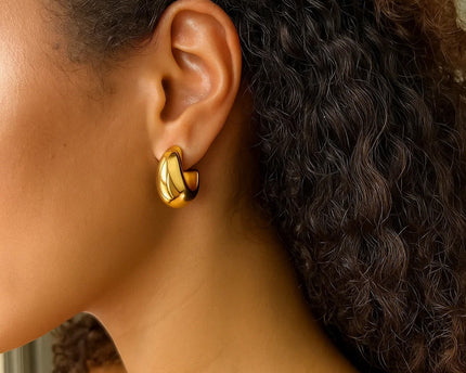Sterling Silver Yellow Gold Plated Twisted Puff C Hoop Earrings