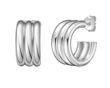 Sterling Silver Triple Row C Hoop Earrings